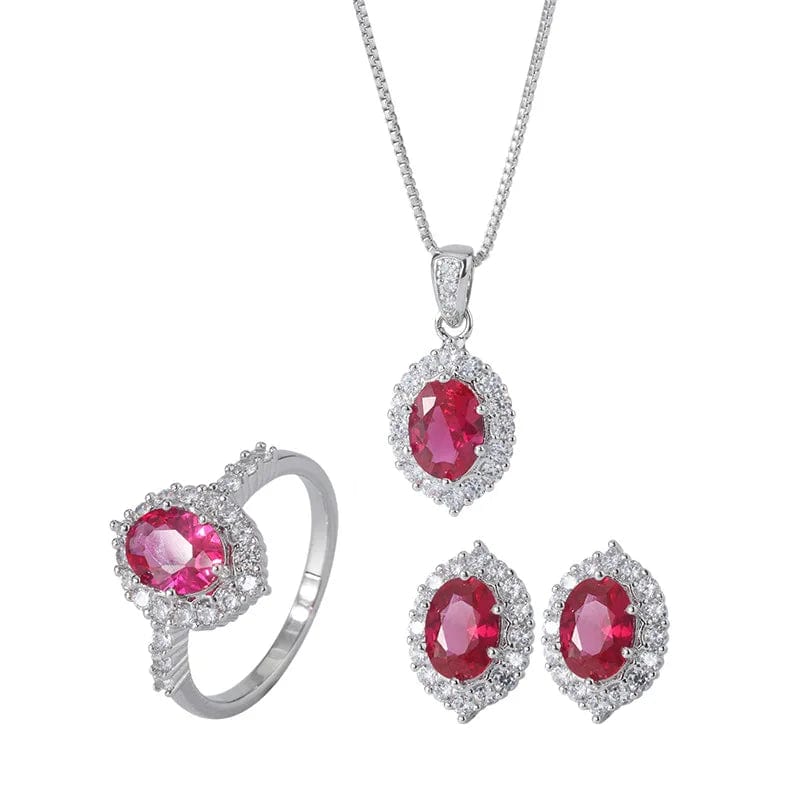 RAKOL ZS036 Hot Selling Luxury Lovely Heart Pendant Necklace Red Zirconia Earring Jewelry Valentine's Gift Wedding Sets 2023