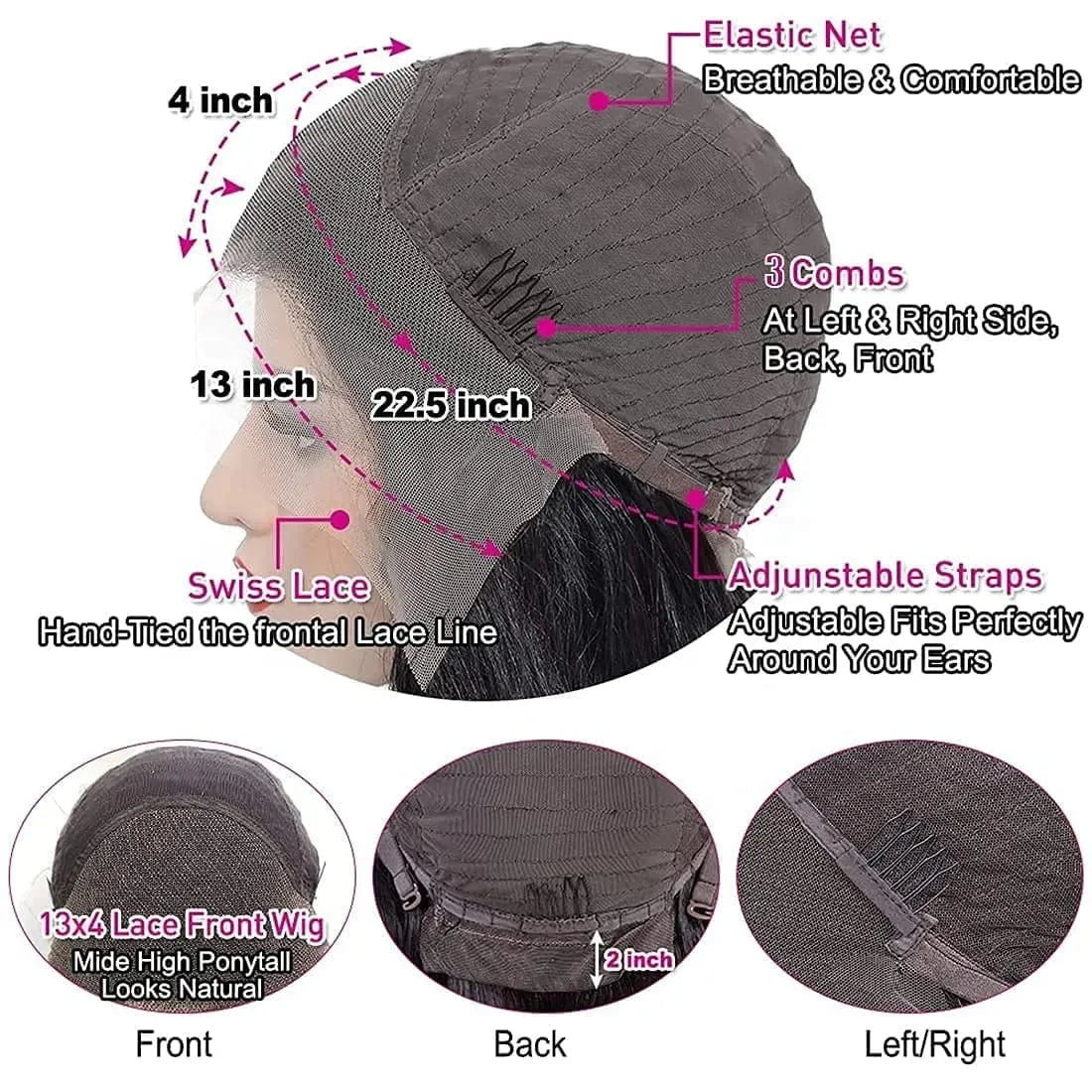 Ready To Ship 13x4 Transparent Lace Front Wigs Bob Short Straight 150% Density Human Hair Wig Middle Parting for Women
