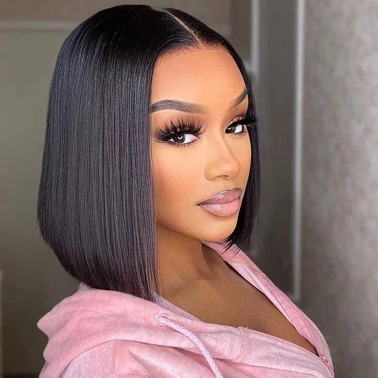 Ready To Ship 13x4 Transparent Lace Front Wigs Bob Short Straight 150% Density Human Hair Wig Middle Parting for Women