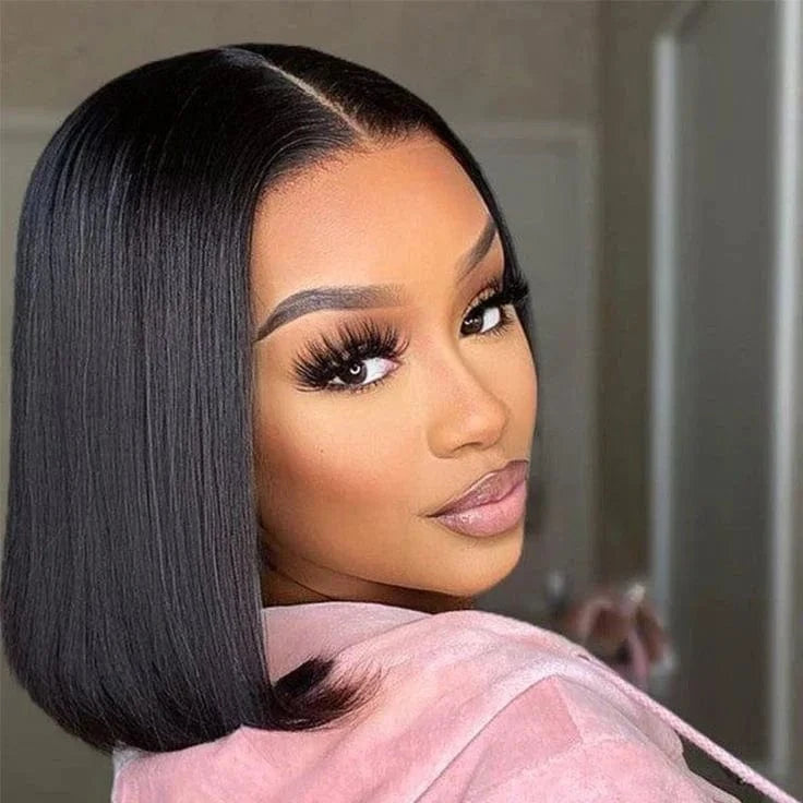 Ready To Ship 13x4 Transparent Lace Front Wigs Bob Short Straight 150% Density Human Hair Wig Middle Parting for Women