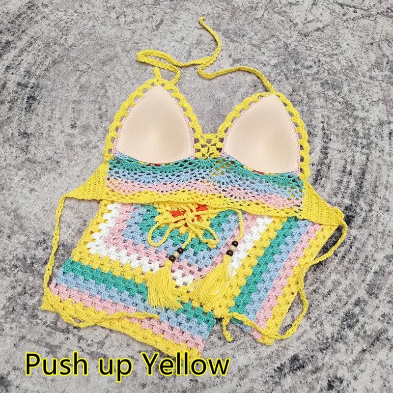 Ready to ship 2024 summer crochet knitted swimwear bathing suits beachwear bikini set