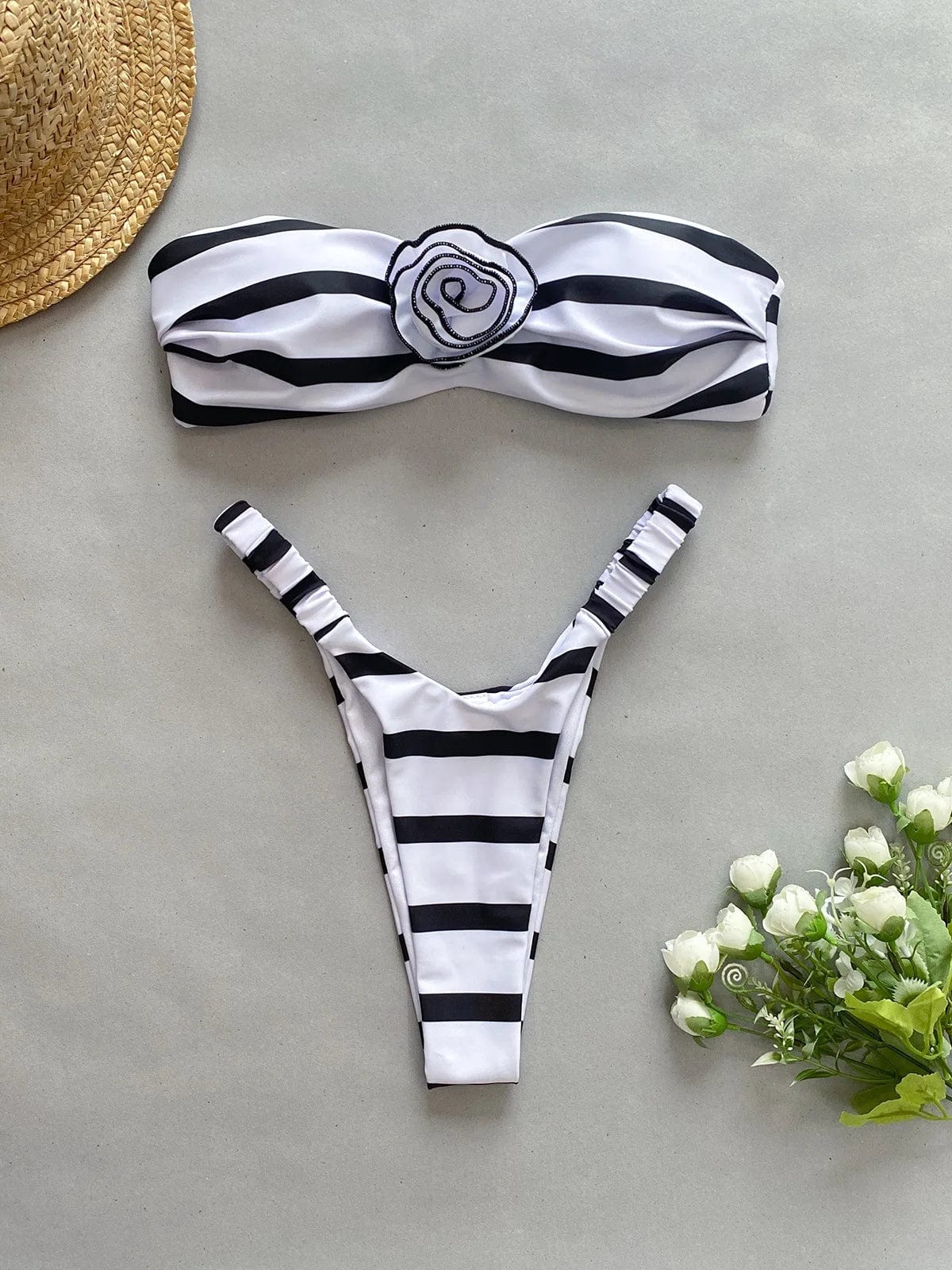 Ready to ship 2024 summer two piece striped flower bikini bathing suit swimwear & beachwear