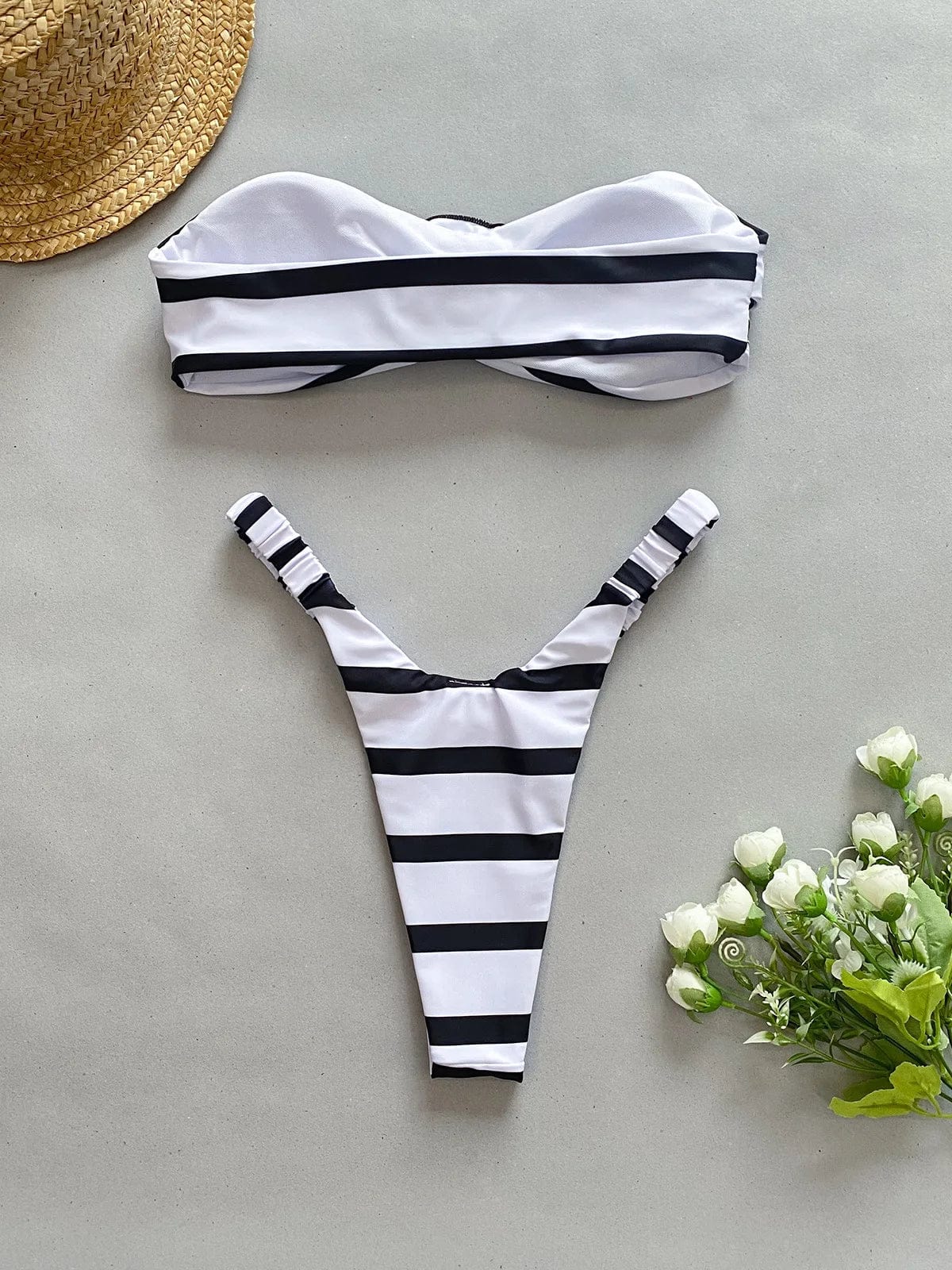 Ready to ship 2024 summer two piece striped flower bikini bathing suit swimwear & beachwear