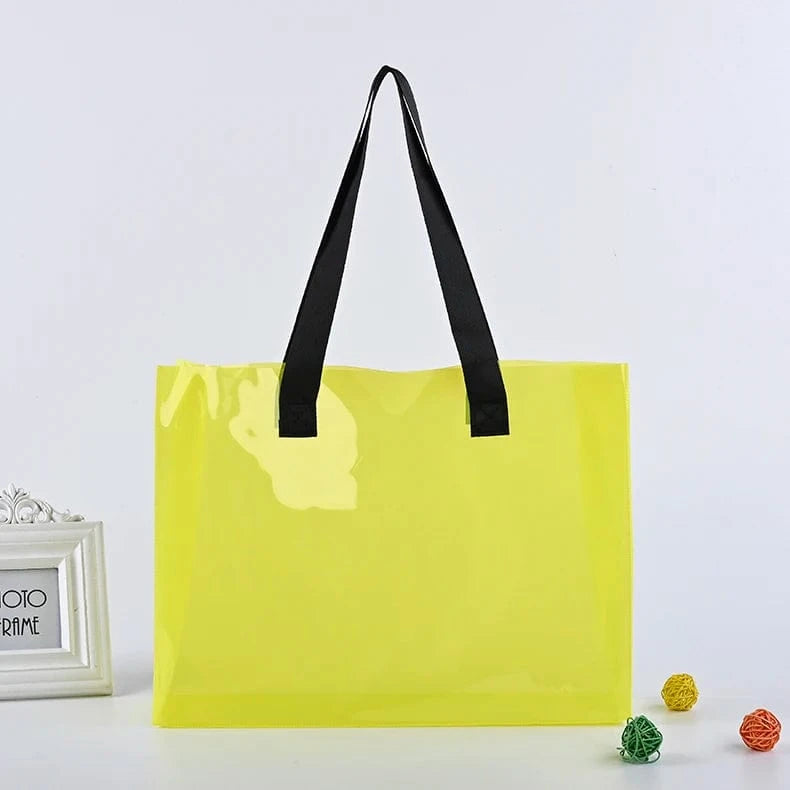 ready to ship can custom logo Luxury Large Handbags Women Tote Bag Pvc Iridescent Holographic Tote Beach Bag PU ribbon handles