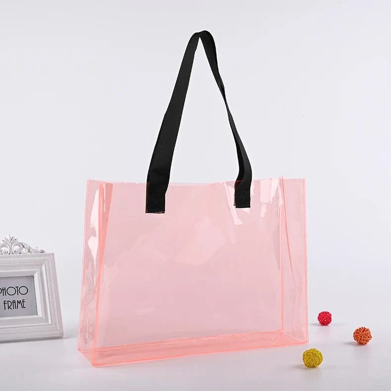 ready to ship can custom logo Luxury Large Handbags Women Tote Bag Pvc Iridescent Holographic Tote Beach Bag PU ribbon handles