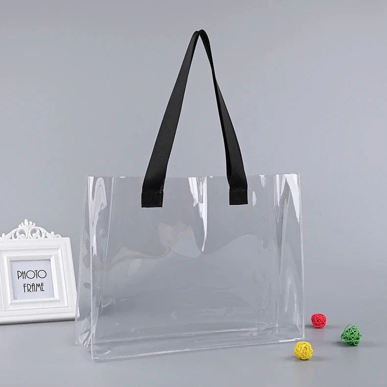 ready to ship can custom logo Luxury Large Handbags Women Tote Bag Pvc Iridescent Holographic Tote Beach Bag PU ribbon handles