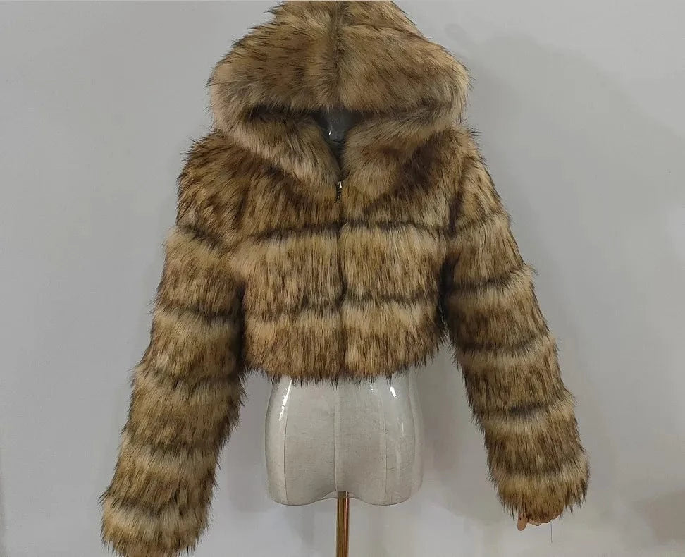 Ready to ship S-8XL winter luxury party crop top hoodie warmly thick fur coat women's coats
