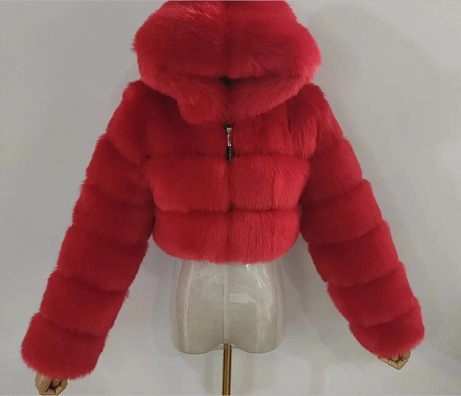 Ready to ship S-8XL winter luxury party crop top hoodie warmly thick fur coat women's coats