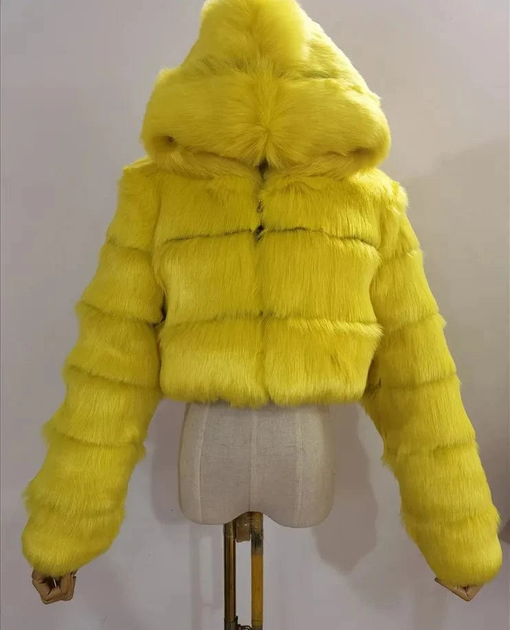 Ready to ship S-8XL winter luxury party crop top hoodie warmly thick fur coat women's coats