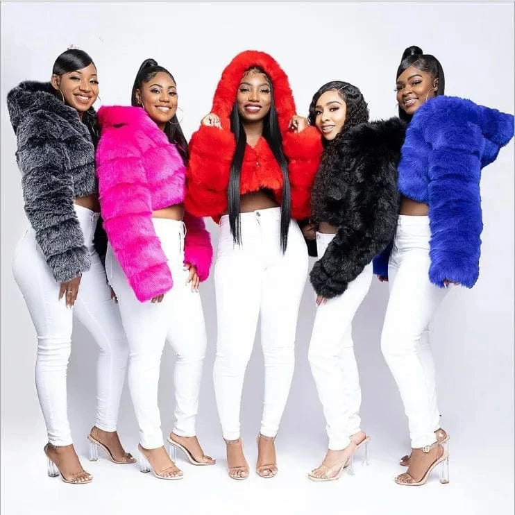 Ready to ship S-8XL winter luxury party crop top hoodie warmly thick fur coat women's coats