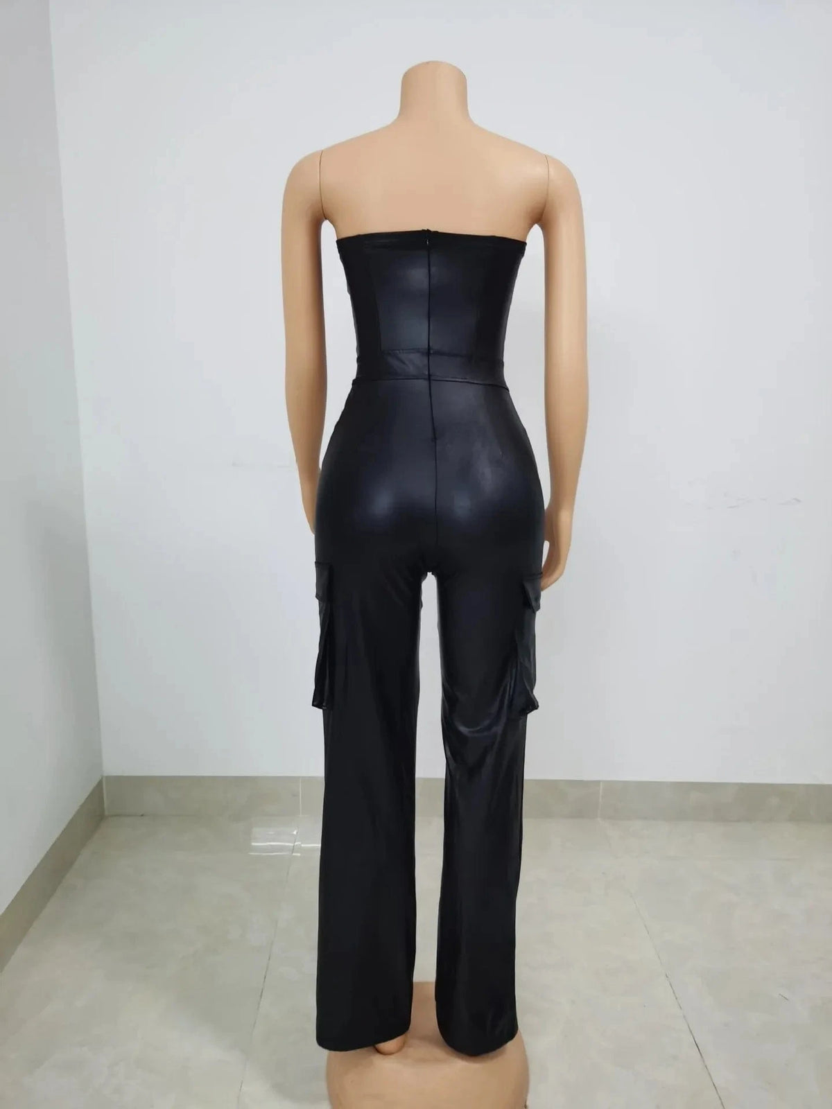 Ready to ship S-XL boutique sleeveless pu leather streetwear jumpsuits playsuits bodysuits