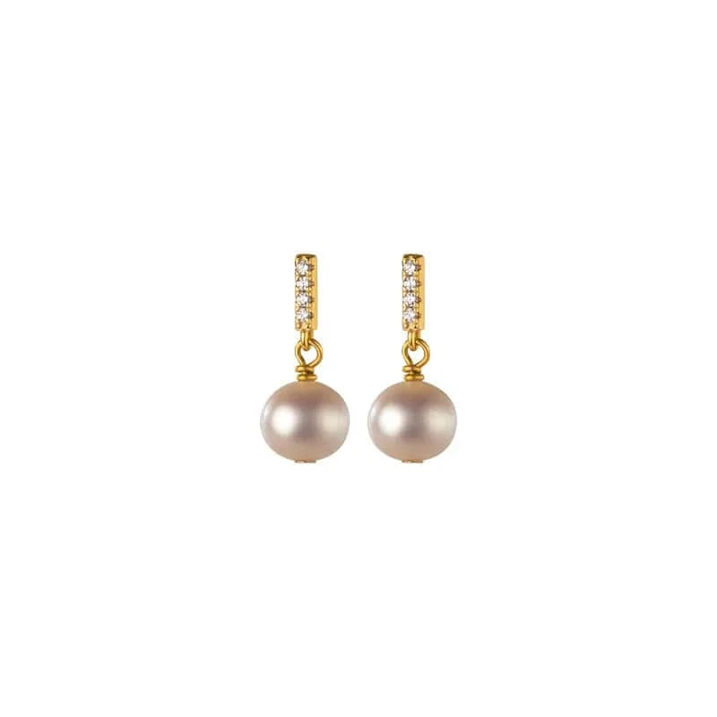 Real 925 Sterling Silver Jewelry Wedding Earrings Fashion Short Gold Freshwater Pearl Zircon Bar Stud Earrings For Women