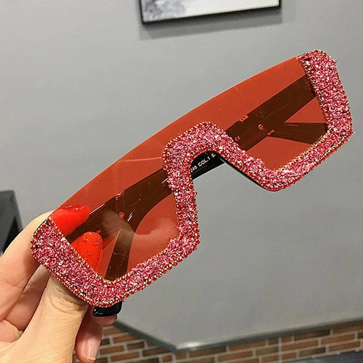 Red-1 2024 New Arrivals Bling Studded High Quality Glitter Luxury Designer Sun Glasses Shades Rhinestone Square Sunglasses For Woman