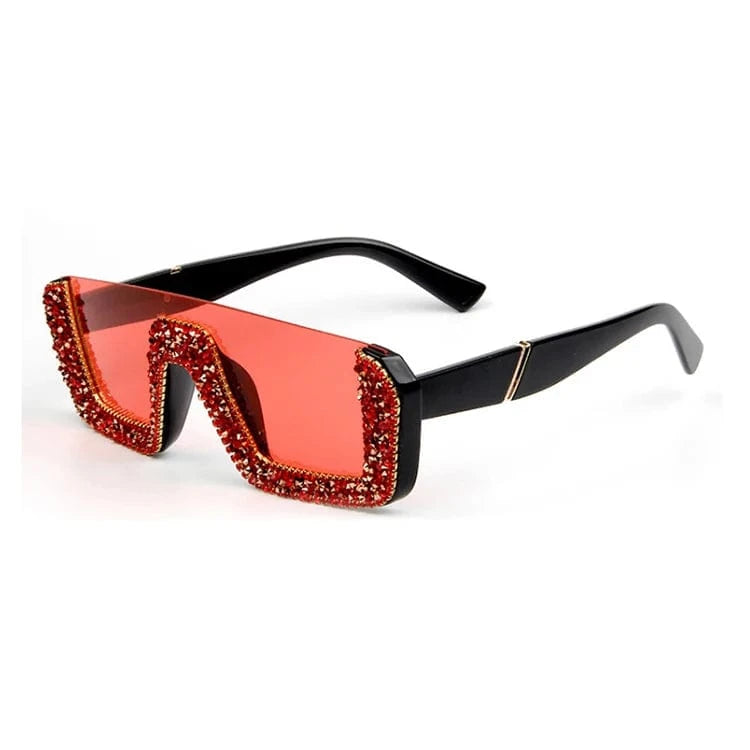 Red-2 2024 New Arrivals Bling Studded High Quality Glitter Luxury Designer Sun Glasses Shades Rhinestone Square Sunglasses For Woman