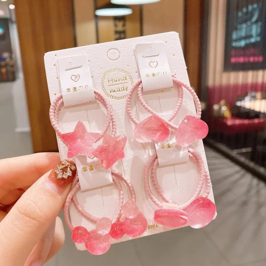 Red 8-piece set Children's Small Rubber Band Cute Princess Tiara Hair Rope Simple Tie Ring Colored Hair Rope