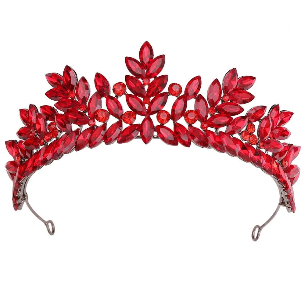 red crown DIEZI Baroque Vintage Black Metal Green Red Crystal Opal Tiara For Women Wedding Party Dress Elegant Queen Bridal Bride Crown
