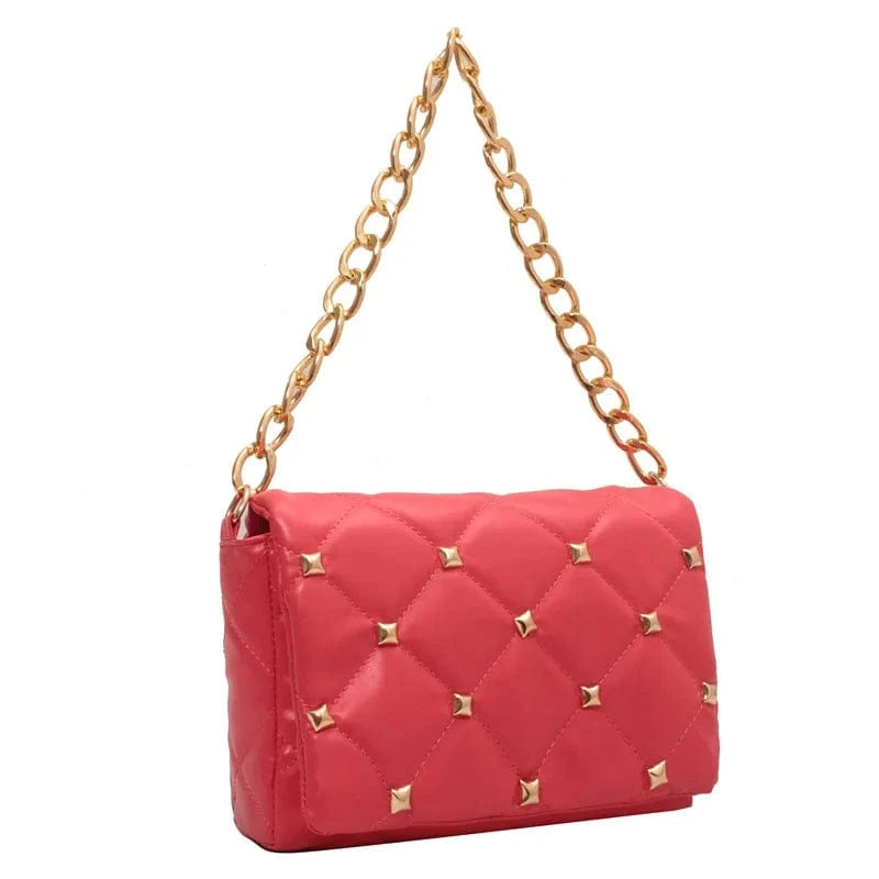 Red Fashion Chain Women Shoulder Messenger Bags Casual Ladies Quilted Crossbody Purse Handbags with Rivet