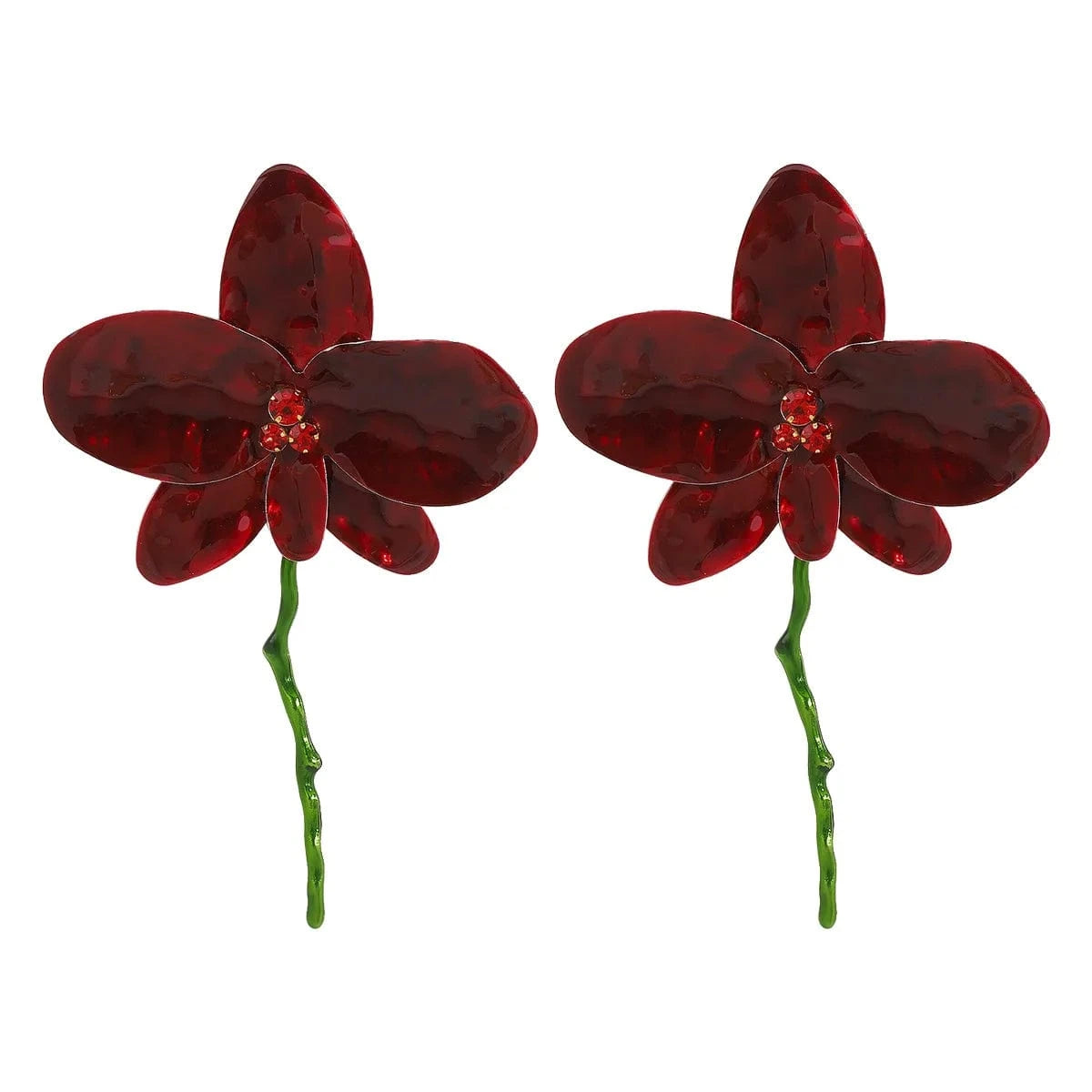 Red Fashion Vacation Style Petal Earring Exaggerated Metal Big Flower Earrings for Women