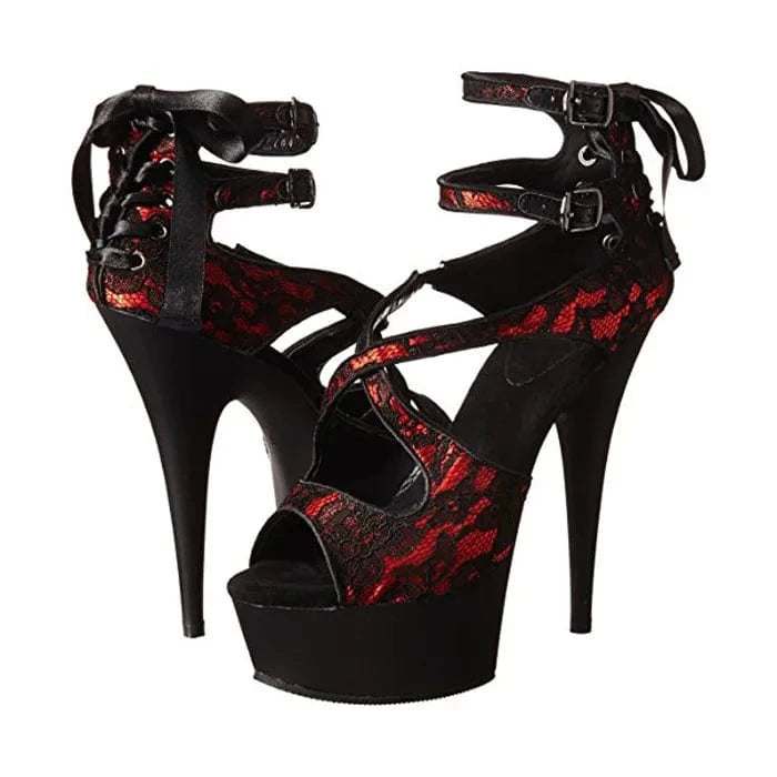 Red Lace stiletto heels 15 cm pole dance high heels platform elegant leaky toe striptease shoes model Catwalk Fashion large sand