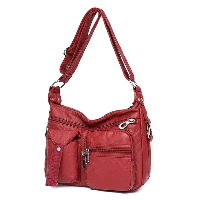Red New Design Women Shoulder Bag Pu Leather Crossbody Bag Soft Messenger Bag Large Capacity Leather Purses Bolsa Feminine