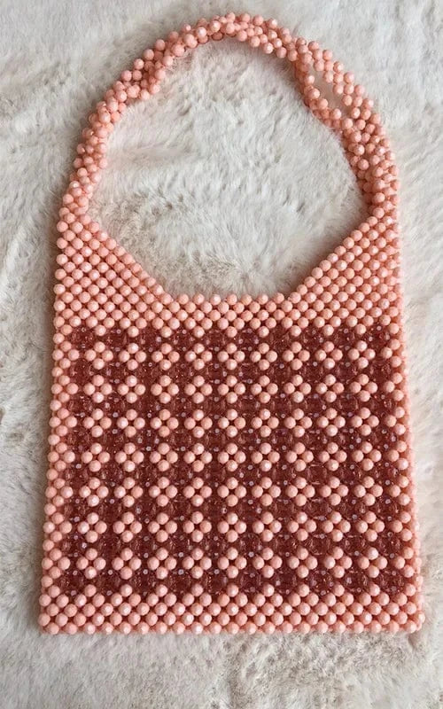 Red New Lady's Handmade Pearl Flower Pink Bag Beaded Bag Hand Bag for Women