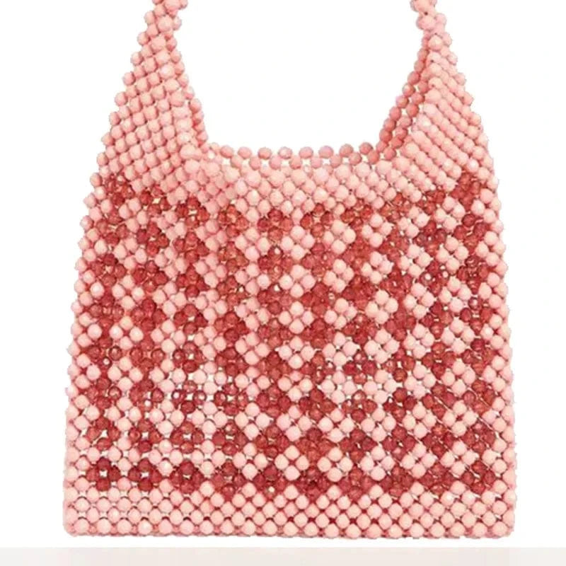 Red New Lady's Handmade Pearl Flower Pink Bag Beaded Bag Hand Bag for Women