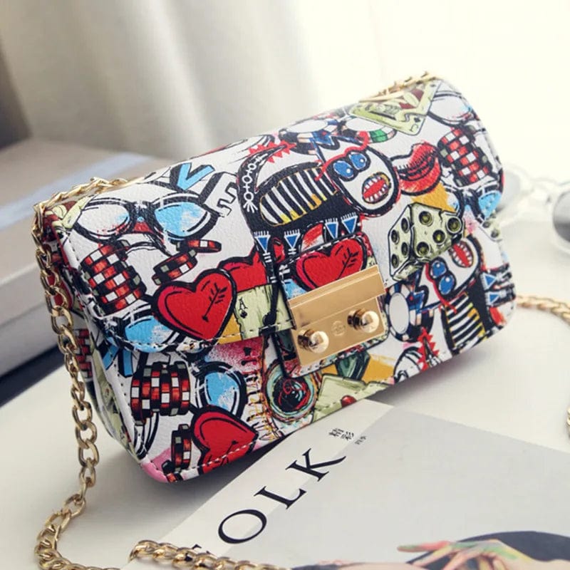 Red New Women Bags Summer Graffiti Ladies designer handbags high quality chain mini bag women messenger bags for women Clutch