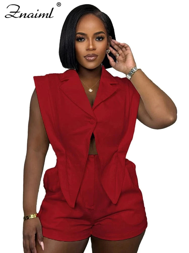 red playsuits / M Znaiml Elegant White Patchwork Rompers Playsuits Women Lapel Sleeveless Slim Shorts Jumpsuits Hollow Button Birthday Overalls