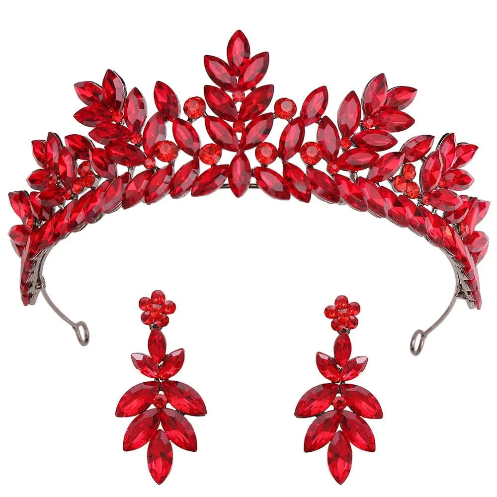 red set DIEZI Baroque Vintage Black Metal Green Red Crystal Opal Tiara For Women Wedding Party Dress Elegant Queen Bridal Bride Crown