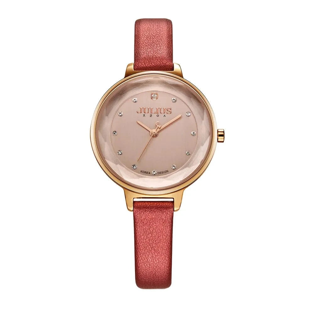 Red Thin Lady Women's Watch Fine Fashion Luxury Style Hours Dress Bracelet Leather Classic Girl Birthday Gift Julius No Box
