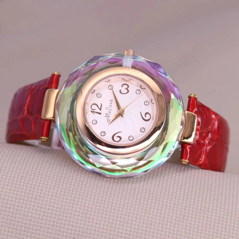 Red Top Luxury Crystal Melissa Lady Women's Watch Elegant Rhinestone Fashion Hours Dress Bracelet Clock Girl Birthday Gift Box