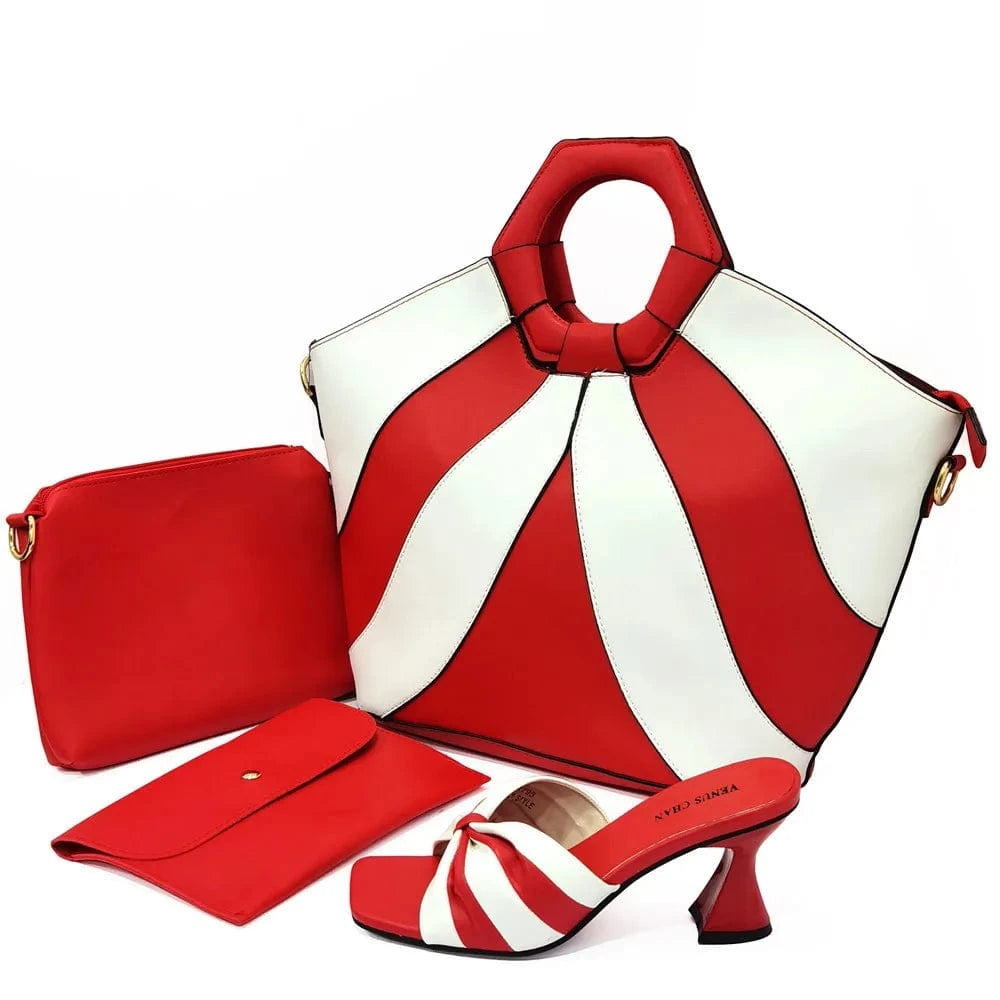 Red Turkey African Italian Women Ladies Matching Leather Handbag Shoes And Bag Shoes Set Bags Handbag Tote Leather Bag Fanny