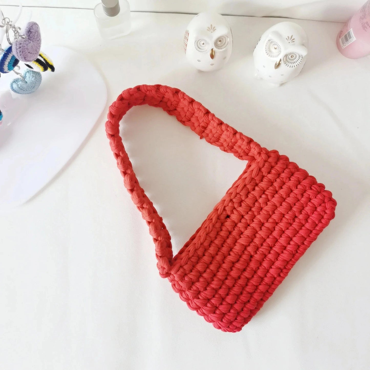 Red without logo 2024 Factory Direct Sales Fashion Crochet Armpit Bag For Women Small Crescent Shoulder Bag Underarm Purse Phone Bag With Bow