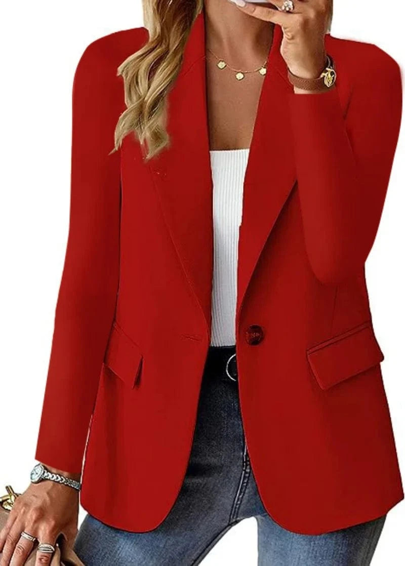 Red / XXL Women's Single Button Straight Anti-Wrinkle Jacket Long Sleeve Jacket Formal Business Path OL Office Lady Spring and Fall