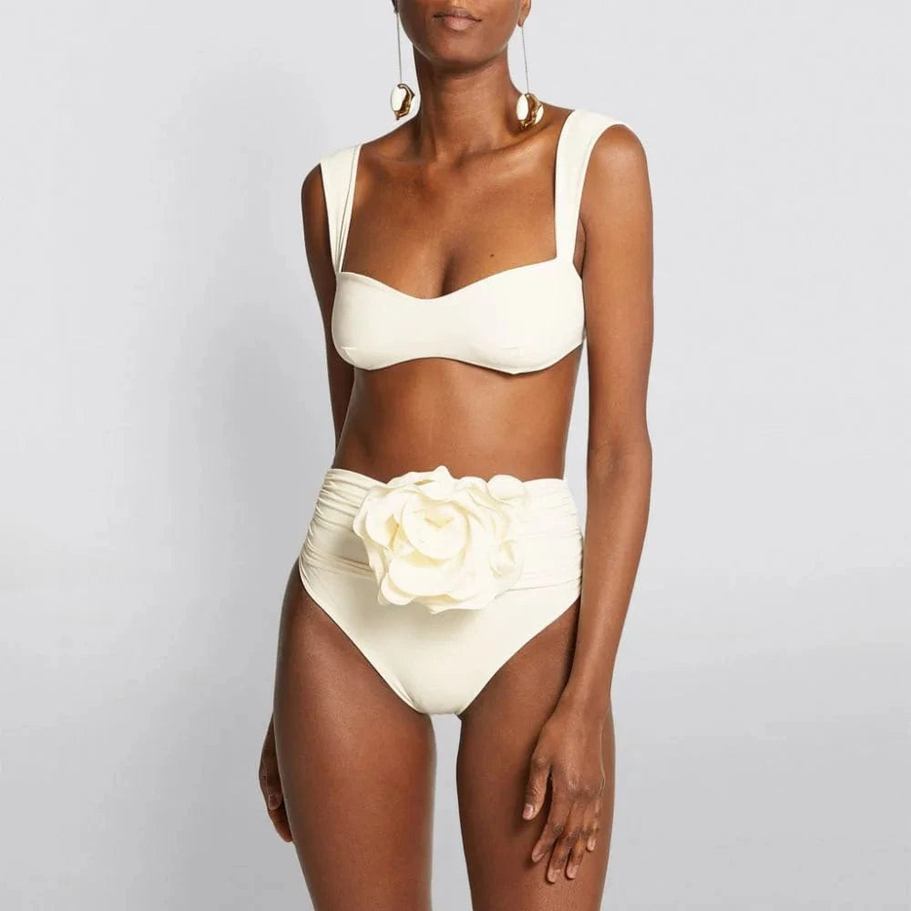 RedPeony Bathing Suit Beachwear Biquini Two-Pieces Women Floral Lace Up 2024 Push-Up White Bikini Set Swimsuit Swimwear