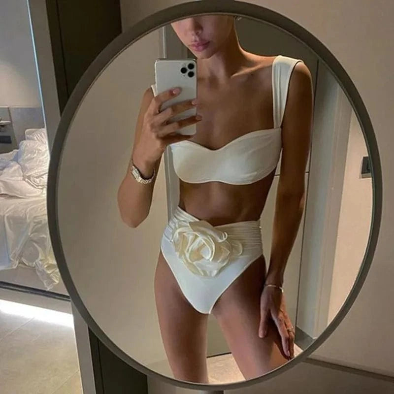 RedPeony Bathing Suit Beachwear Biquini Two-Pieces Women Floral Lace Up 2024 Push-Up White Bikini Set Swimsuit Swimwear