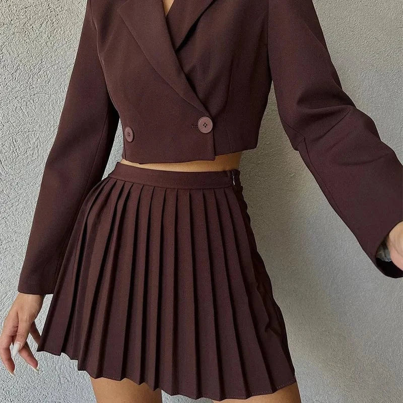 RedPeony Chic Women 2 Pieces Set Crop + Shorts Set Casual Office Party Street Outwear Lady Suit Coats