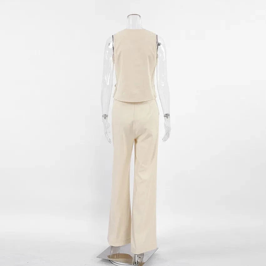 RedPeony Cotton Linen Outfits Women 2024 Sleeveless V Neck Shirt Pleated Long Pants Two Piece Sets Black Button Up Tops Suits