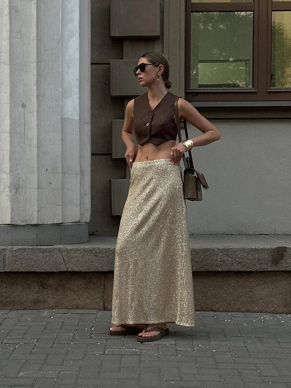 RedPeony Elastic Band Midi Long Sexy Skirt 2023 Women Sexy Club High Fashion A Line High Waisted Hippie Skirts Sequin Skirts