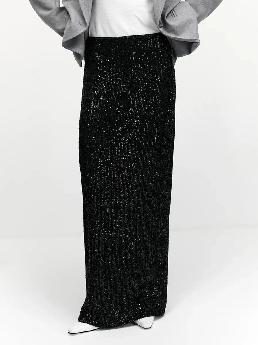 RedPeony Elastic Band Midi Long Sexy Skirt 2023 Women Sexy Club High Fashion A Line High Waisted Hippie Skirts Sequin Skirts