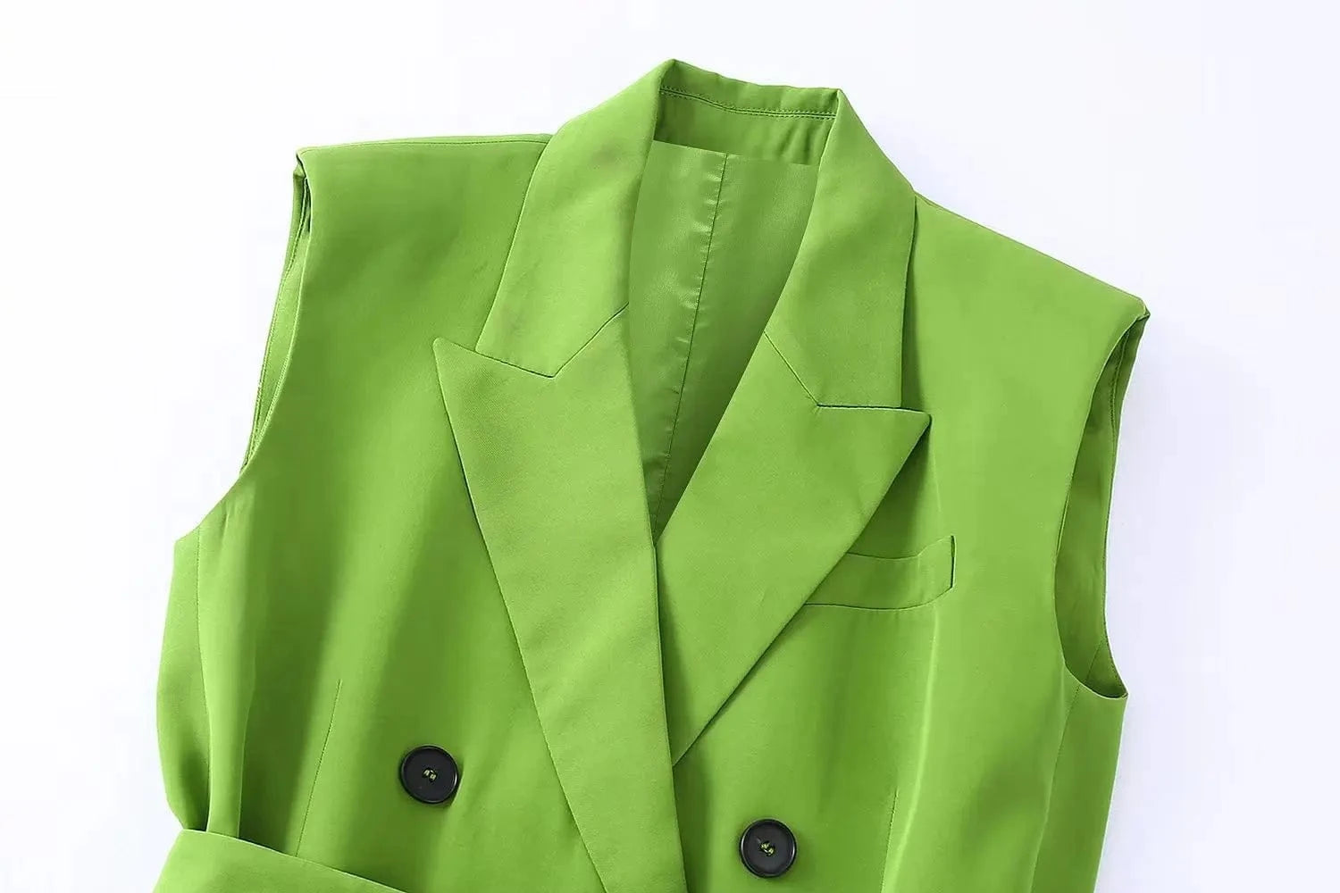 RedPeony Fashion 2023 Coats Women V Neck Double Breasted Sashes Long Sleeveless Jackets Office Lady Solid Green Vest Blazer Set