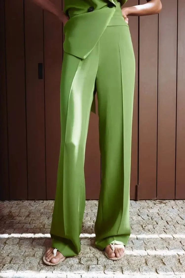 RedPeony Fashion 2023 Coats Women V Neck Double Breasted Sashes Long Sleeveless Jackets Office Lady Solid Green Vest Blazer Set
