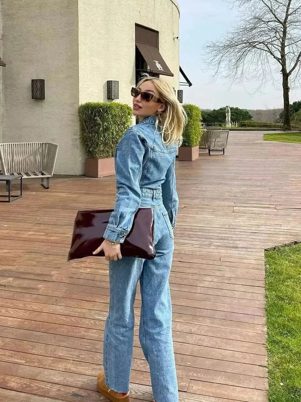 RedPeony Y2k Streetwear Turn Down Collar Jumpsuit Women's Jeans Overalls Long Sleeve Elegant Jumpsuits 2023 Women Denim Jumpsuit