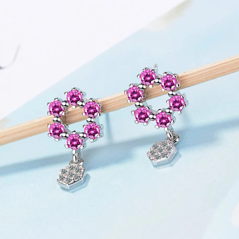 Refined Chic Dainty Women Drop Earrings Color Geometric Gems Jewelry Double Hollow Hexagon Earring