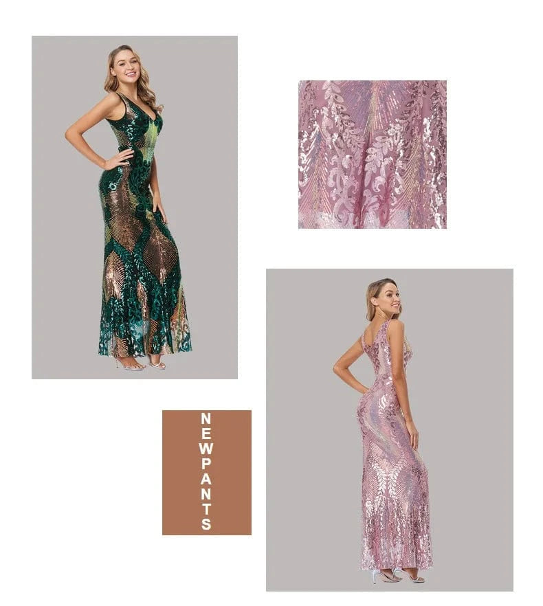 Regular Fit mermaid Prom Dresses Party Maxi Sequin Evening Dress Women's Plus Size Long Evening Slit Sleeveless Dress