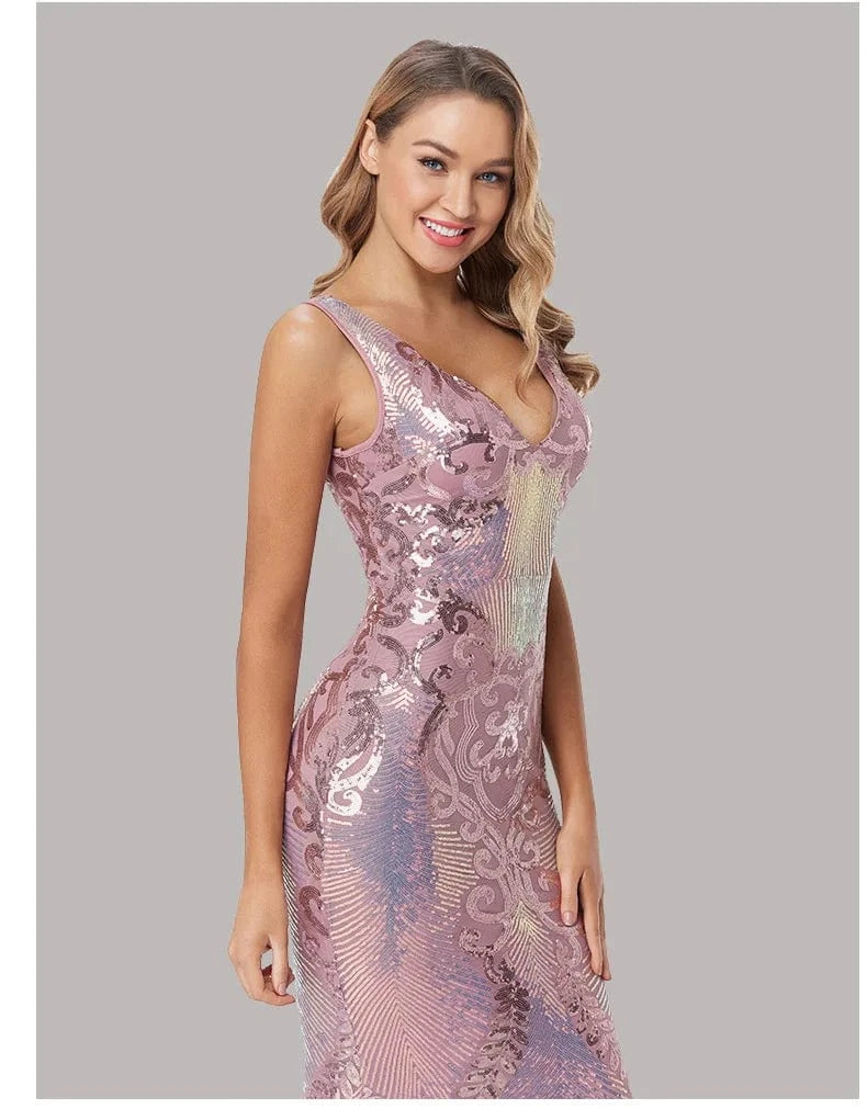 Regular Fit mermaid Prom Dresses Party Maxi Sequin Evening Dress Women's Plus Size Long Evening Slit Sleeveless Dress