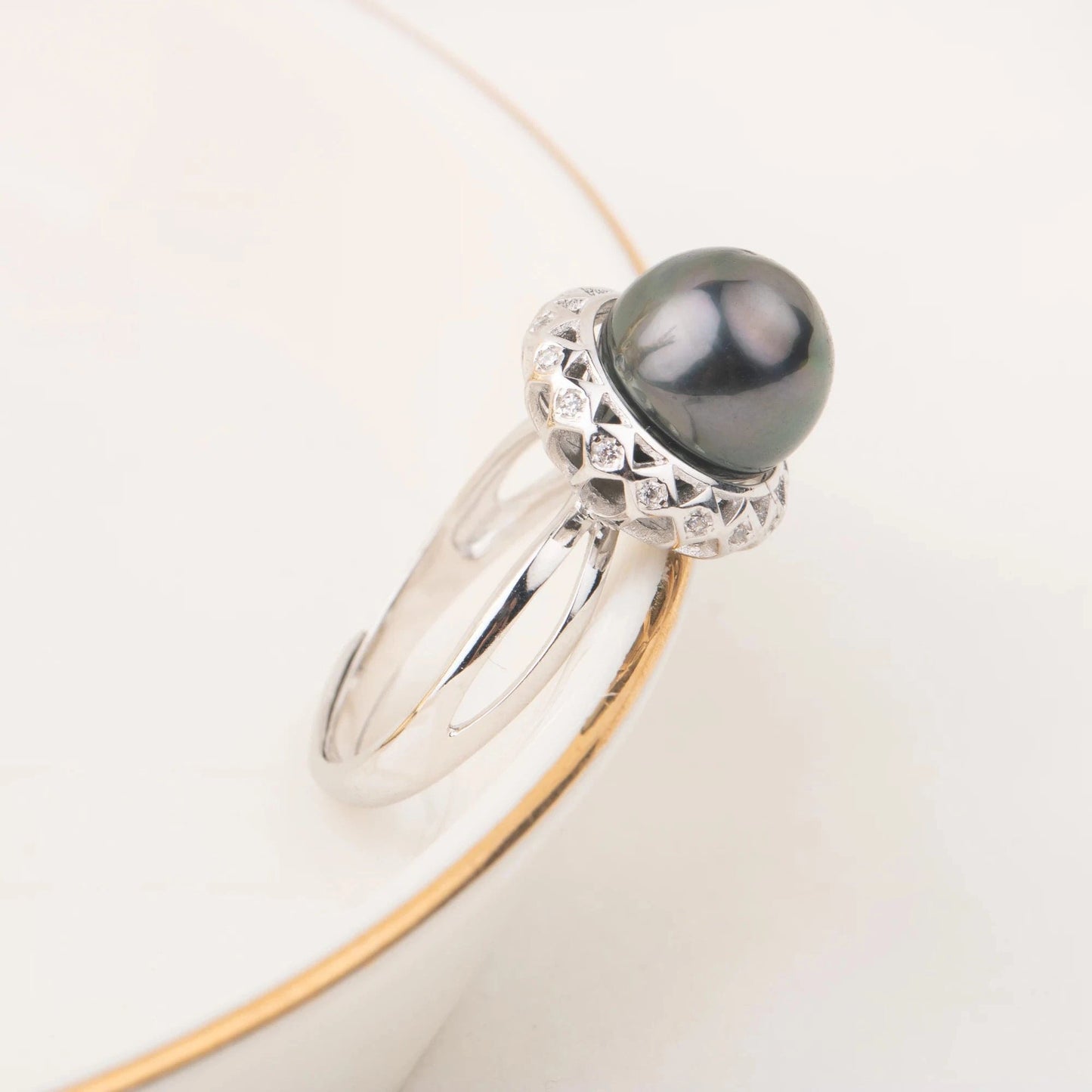 Resizable / #5 925 Silver tahiti Pearl ring Hawaiian black pearl Jewelry Findings Adjustable size engagement jewelry ring for women
