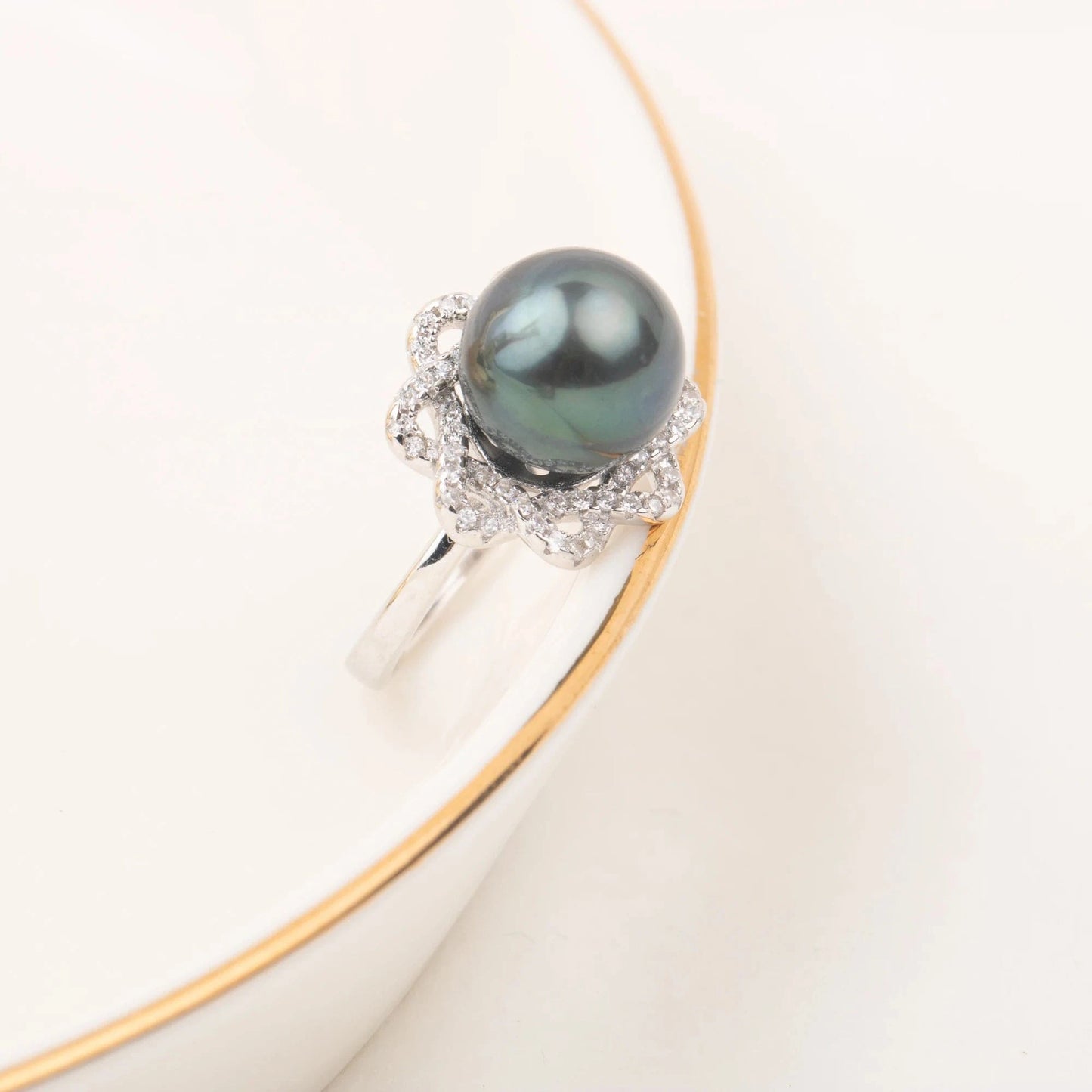 Resizable / #6 925 Silver tahiti Pearl ring Hawaiian black pearl Jewelry Findings Adjustable size engagement jewelry ring for women