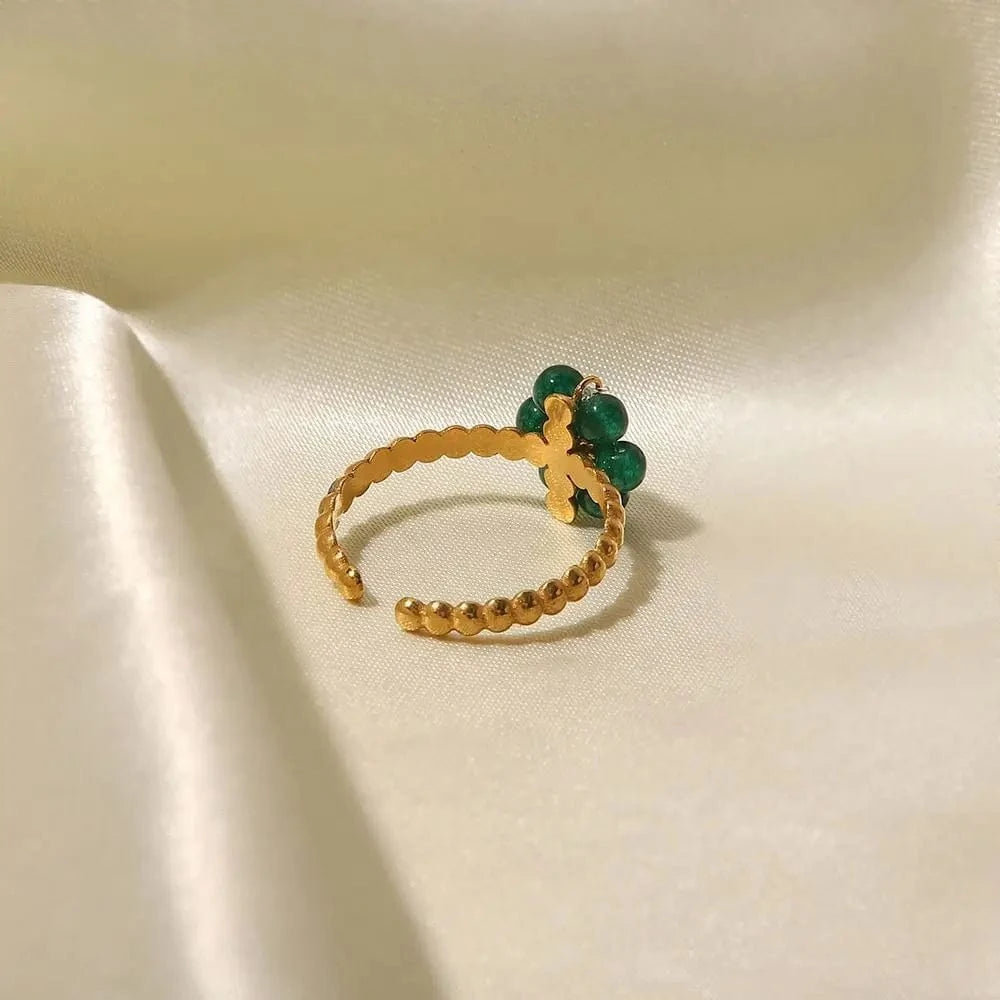 Resizable / Cute / R2072 R2072 Green Sunflower Natural Stone18K Gold Plated Stainless Steel Adjustable Rings Dainty Fashion Jewelry Rings