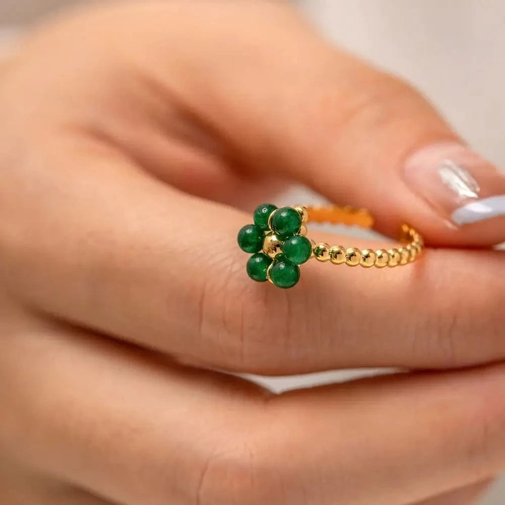 Resizable / Cute / R2072 R2072 Green Sunflower Natural Stone18K Gold Plated Stainless Steel Adjustable Rings Dainty Fashion Jewelry Rings
